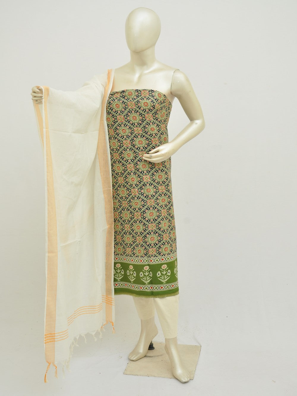 Black - Natural Dyed Block Print 3pc Unstitched Ajrakh Dress Material 12