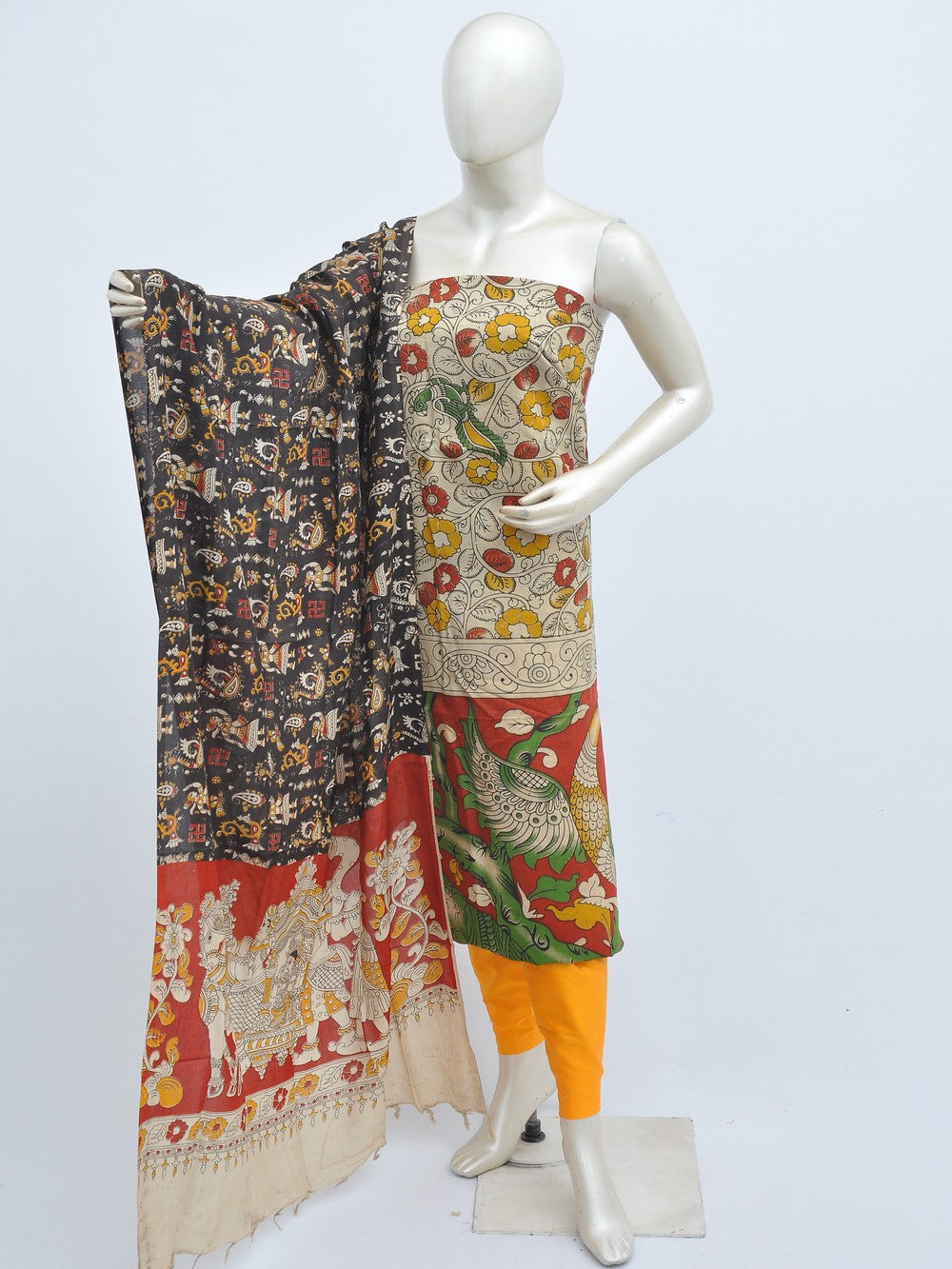 Kalma Kalamkari Block Print Modal Silk Halter Neck Dress