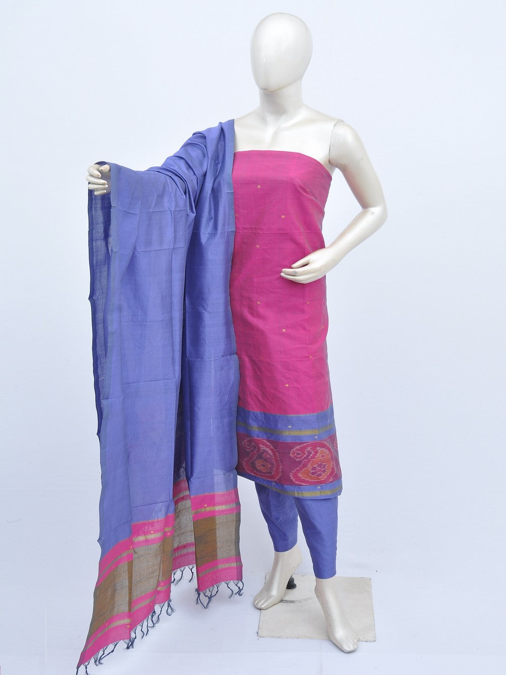 Rustic Natural Texture Blue Pure Tussar Dupion Raw Silk Handwoven Dress  Material With Top Bottom Dupatta Set - Loomfolks