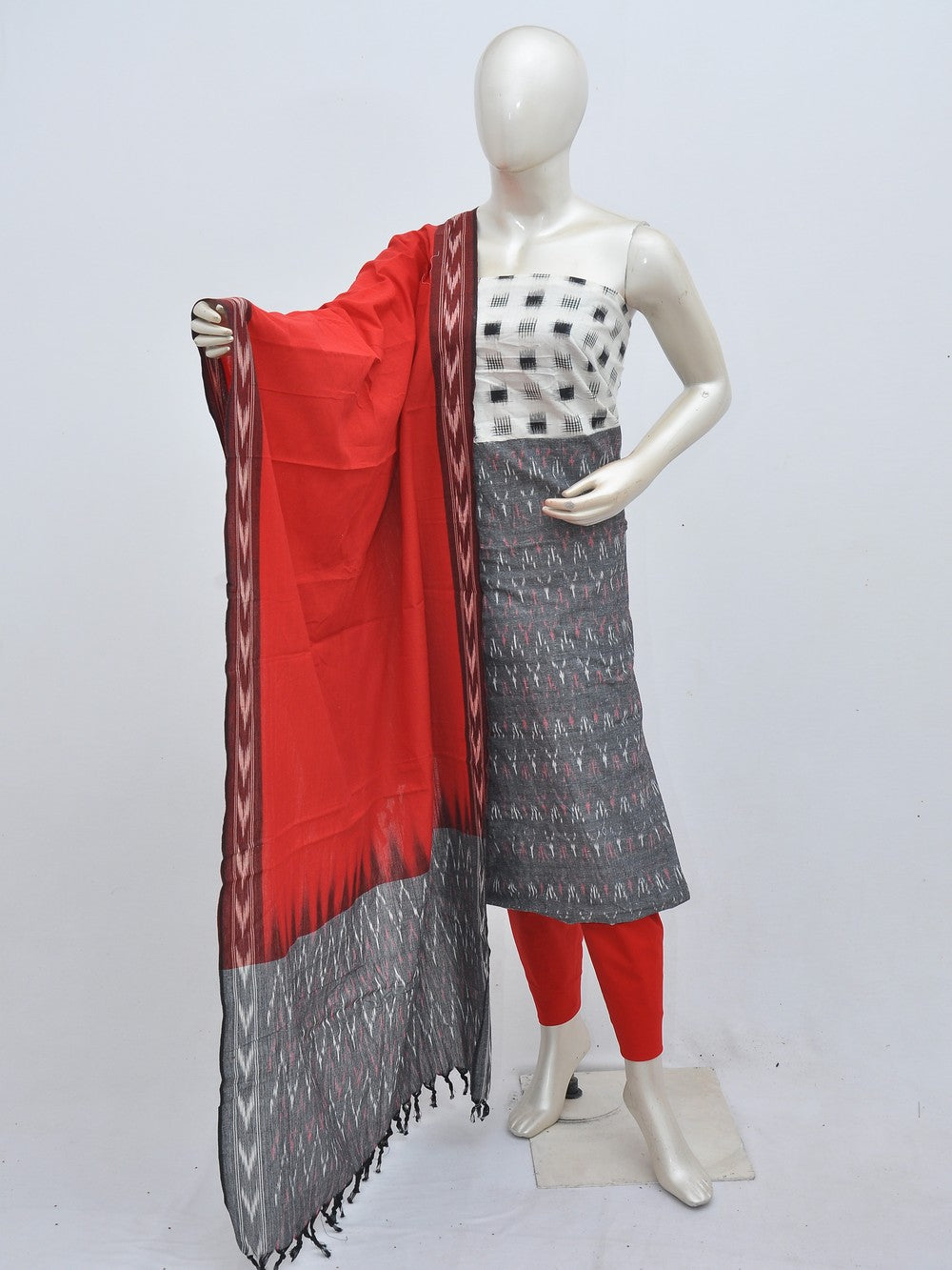 Black Ikat Cotton Suit Set with Off-White Bottom and Chanderi Dupatta –  Sujatra