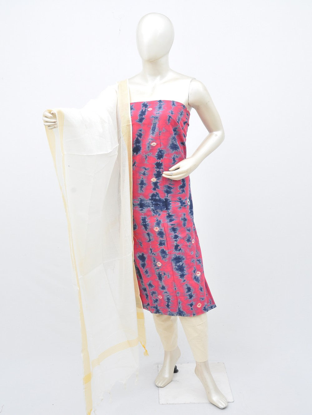 Batik Cotton Dress Material Plain Dupatta and Bottom [D30217003]