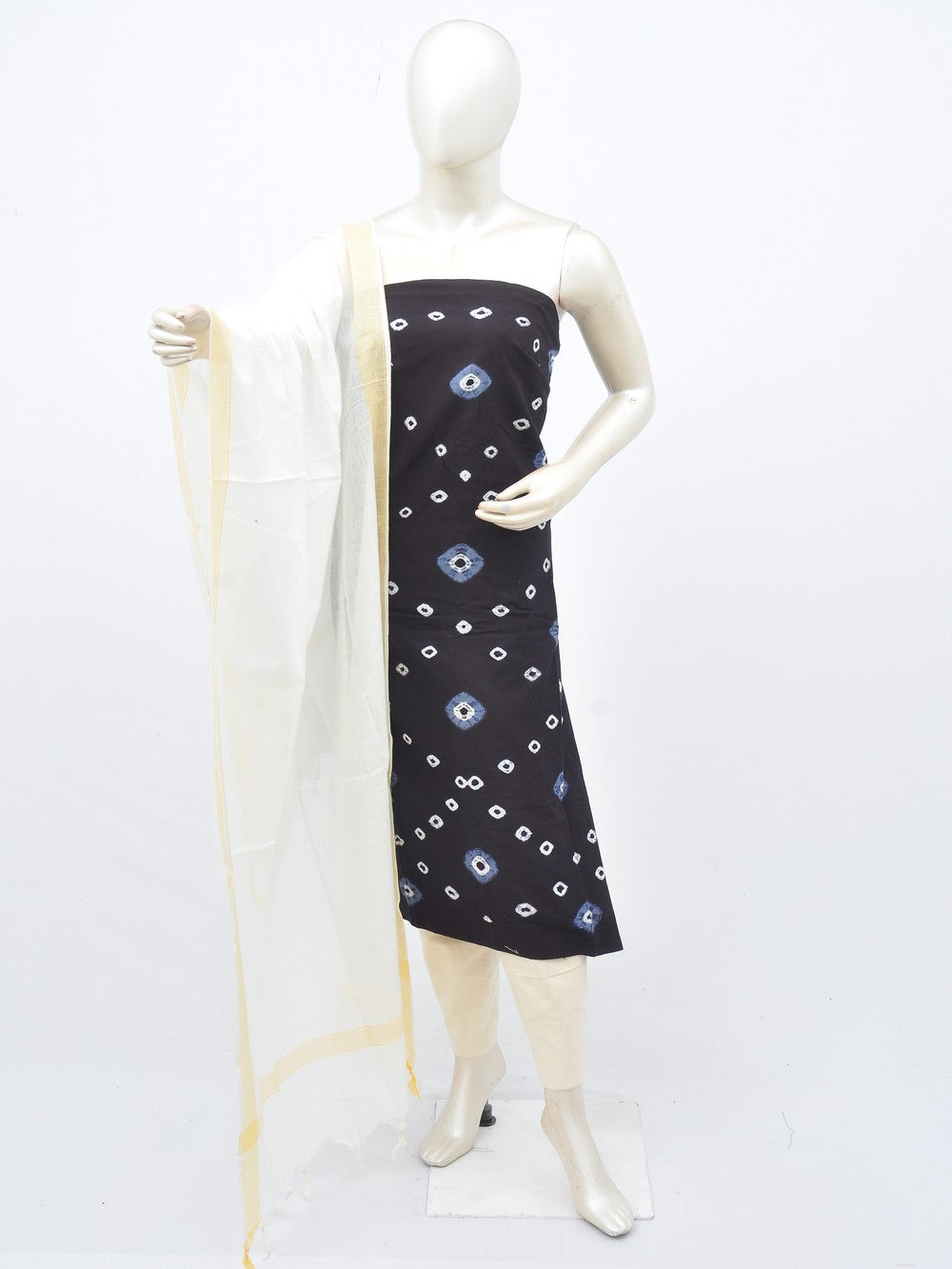 Batik Cotton Dress Material Plain Dupatta and Bottom [D30217016]