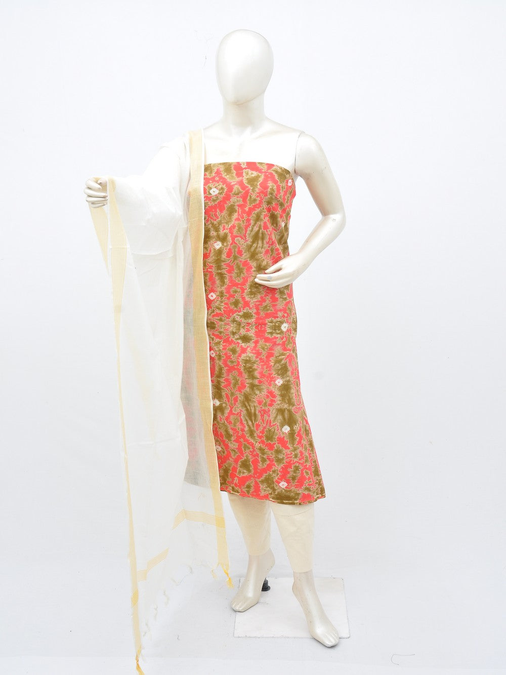 Batik Cotton Dress Material Plain Dupatta and Bottom [D30217020]