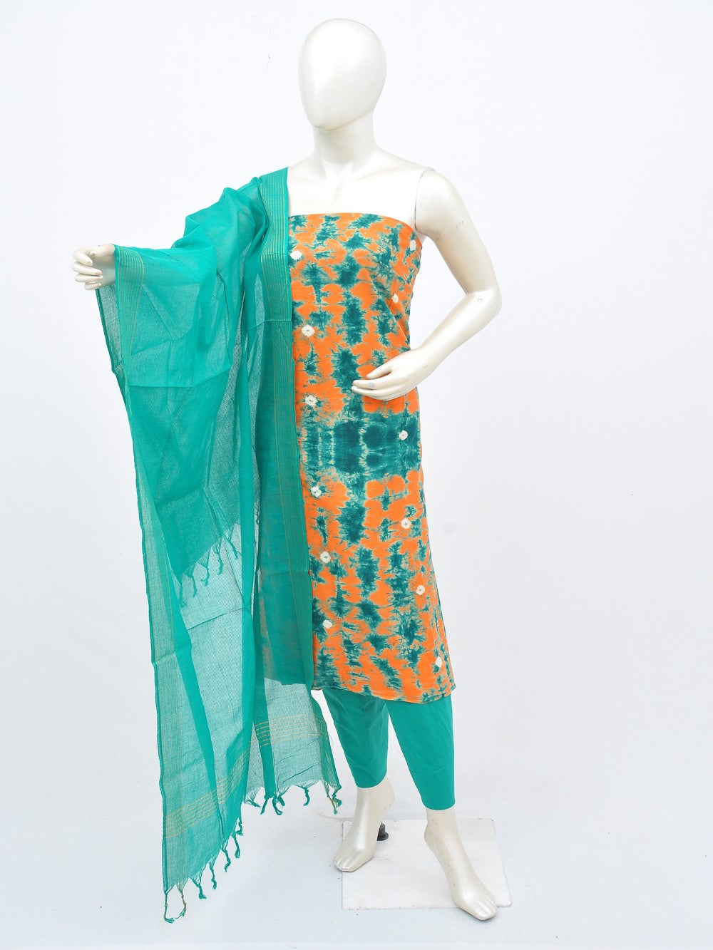 Batik Cotton Dress Material Plain Dupatta and Bottom [D30217029]