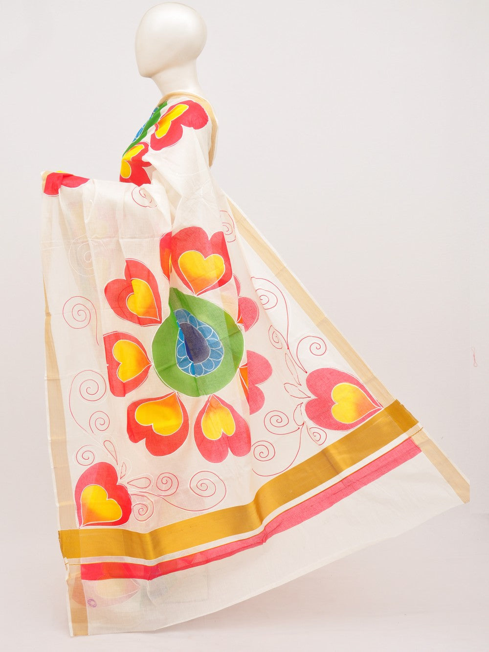 Kerala Hand print Cotton Sarees [D91008010] - DressesForWomen.IN