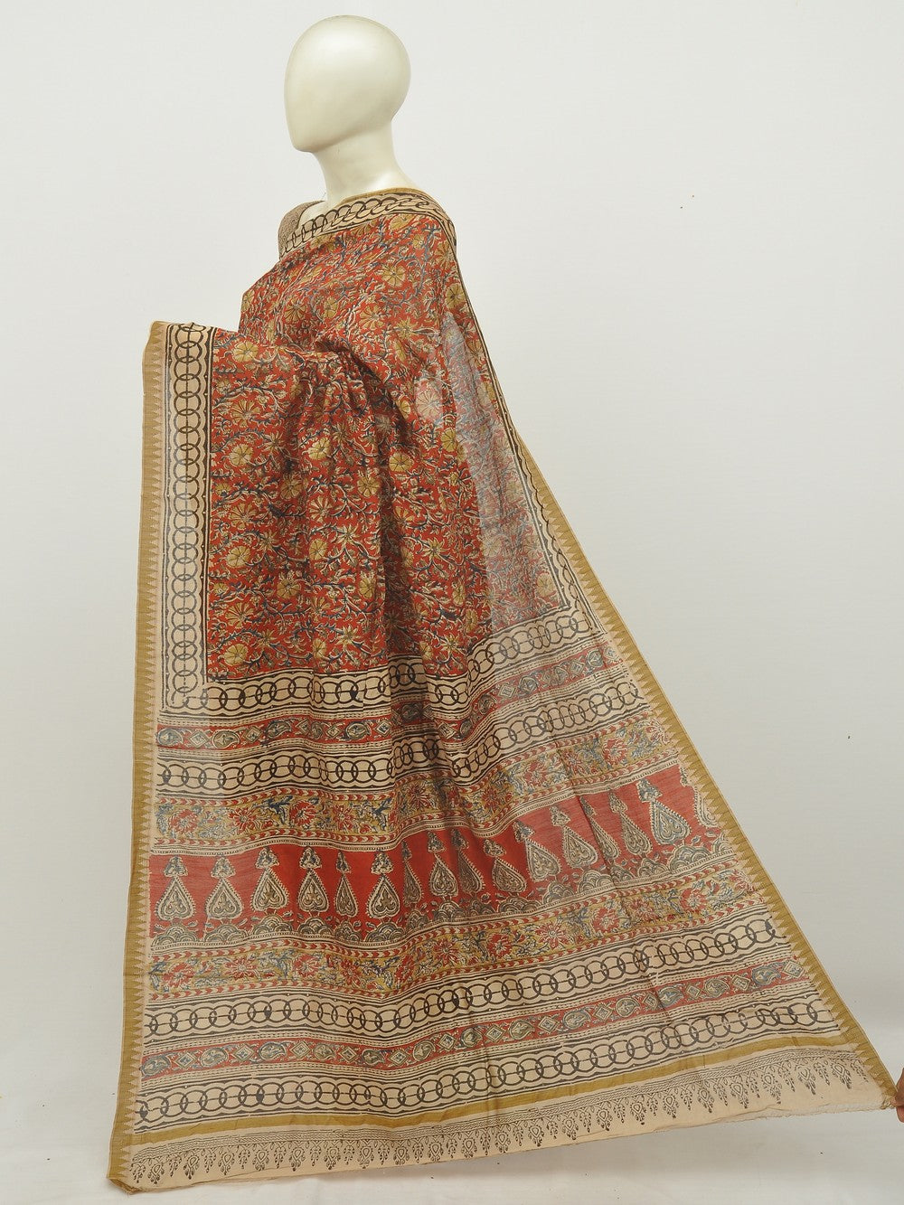 Organic Vegetable Colours Kalamkari Hand Print Silk Saree [D20124046]