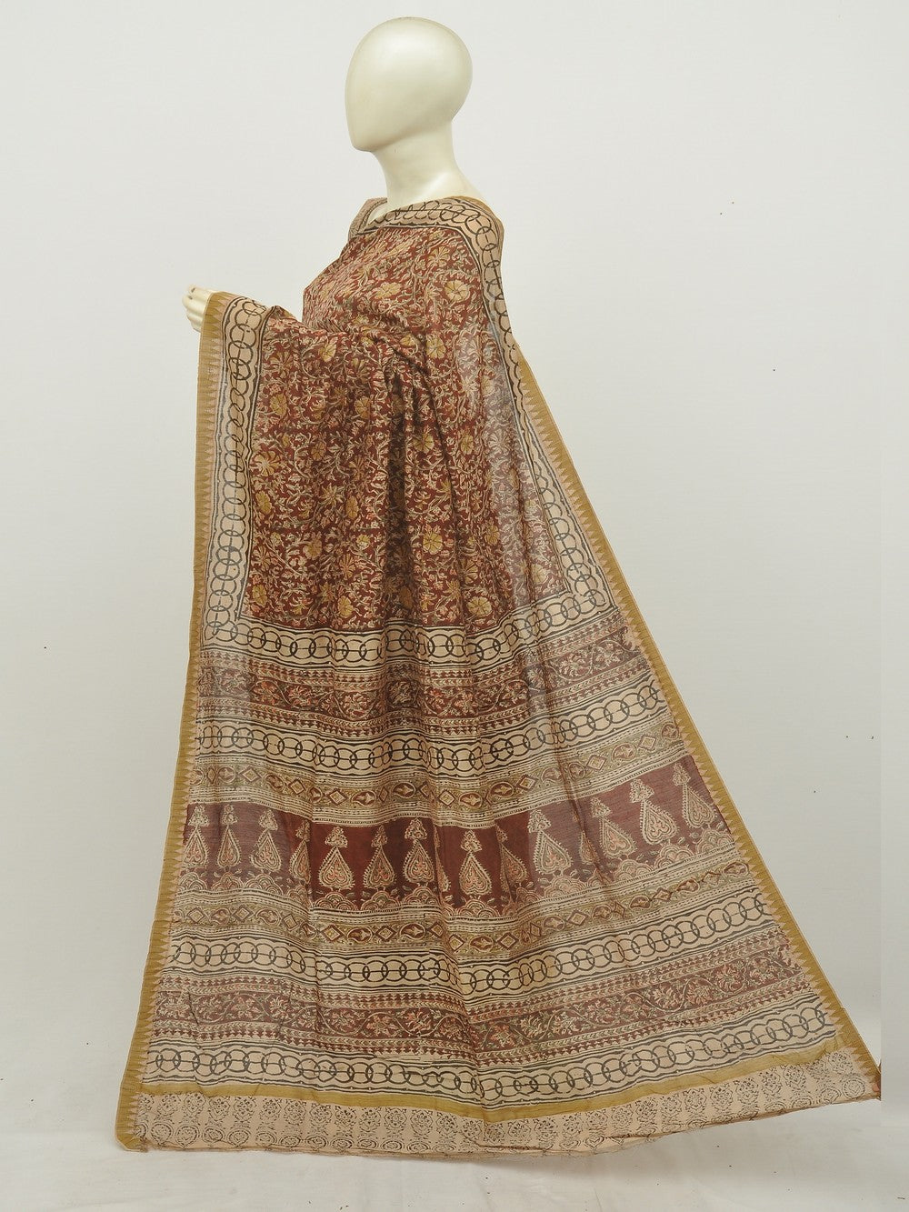 Organic Vegetable Colours Kalamkari Hand Print Silk Saree [D20124052]