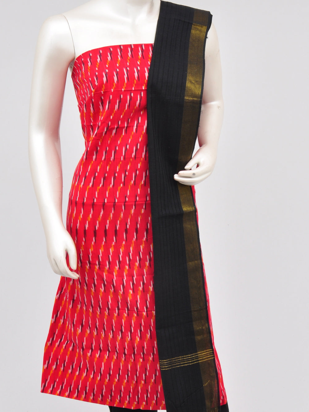 Black Color Printed Design on Ikat Dress Material Fabric - Charu Creation